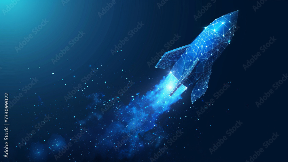 Naklejka premium A digital spaceship soars into the cosmos, AI Generative.