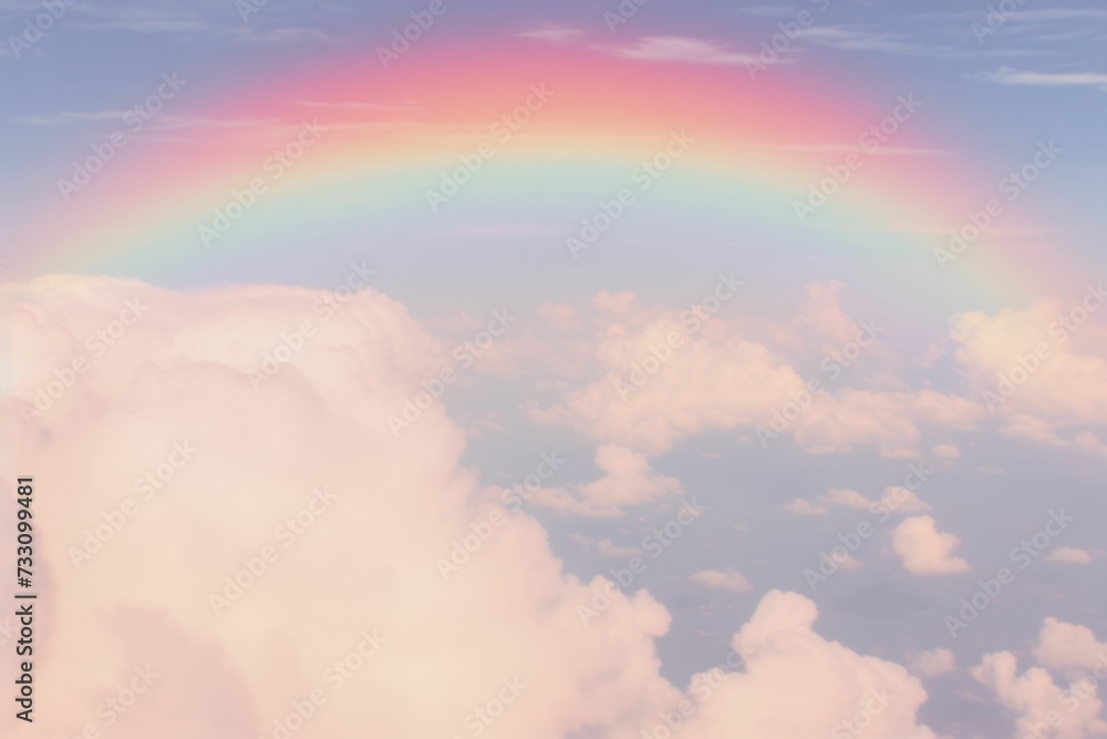 AI generated illustration of a beautiful rainbow in a pastel cloudy sky