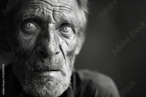 Portrait of an Elderly Man With Wrinkles in Black and White