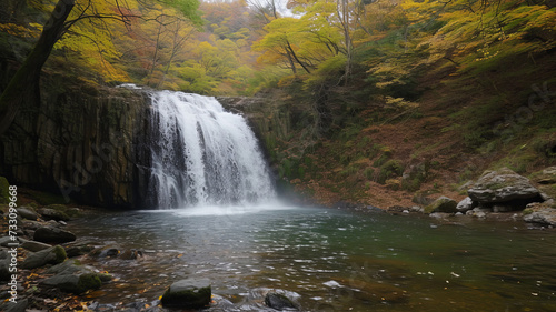 Tranquil waterfall in Akita Prefecture  a serene slice of nature s beauty. AI Generative.