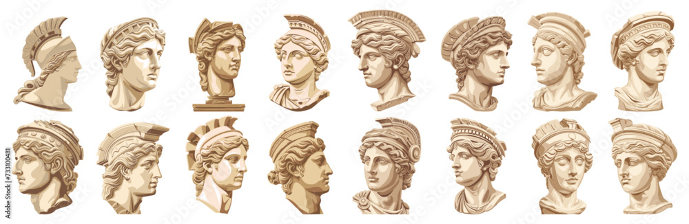 Obraz premium set of ancient greece head statue. isolated on transparent background.