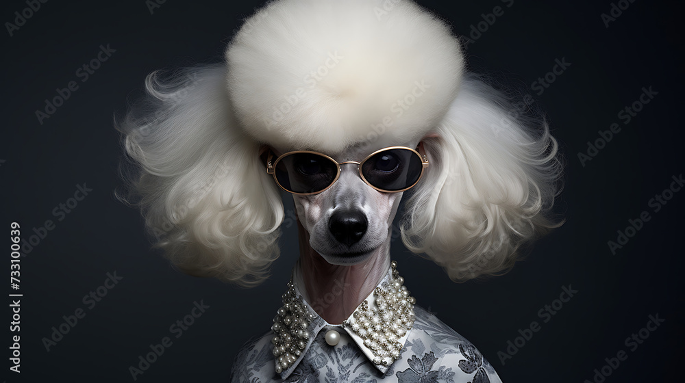 Poodle with a stylish haircut and elegant posture