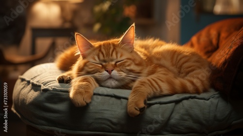 Relaxed feline enjoying a cushioned repose.