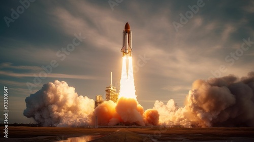 AI-generated illustration of a rocket launching into space