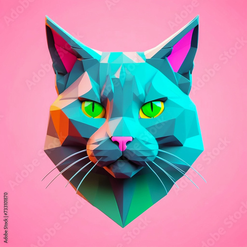 Cartoon cat's head on pink background.
