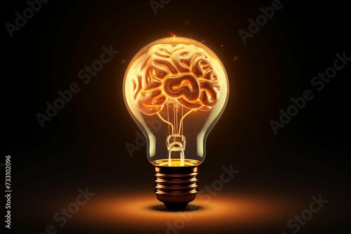 Creative concept of a light bulb with a brain inside, AI-generated.