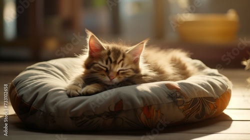Soothing scene of a cat on a soft cushion. © ABDUL
