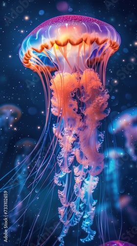 Serene beauty: captivating jellyfish in the underwater world, a mesmerizing display of aesthetics, tranquility, and marine elegance, perfect for serene aquatic imagery