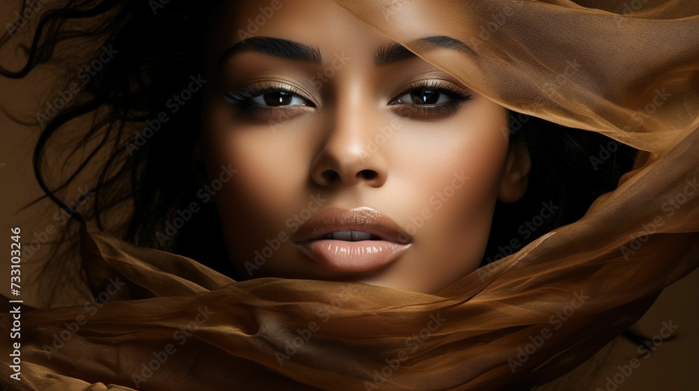 AI generated illustration of A female with long, dark hair wearing a sheer veil AI generated illustration of A female with long, dark hair wearing a sheer veil