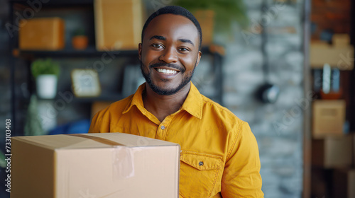 Smiling Courier Delivering Packages with Joyful Professionalism in Cargo Van