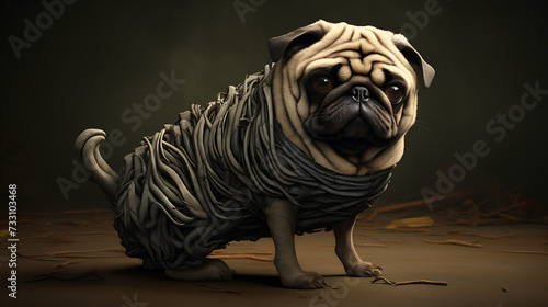 Pug with a wrinkled face and curled tail © Muhammad