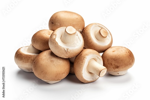 Stack of edible mushrooms against a white background, AI-generated.