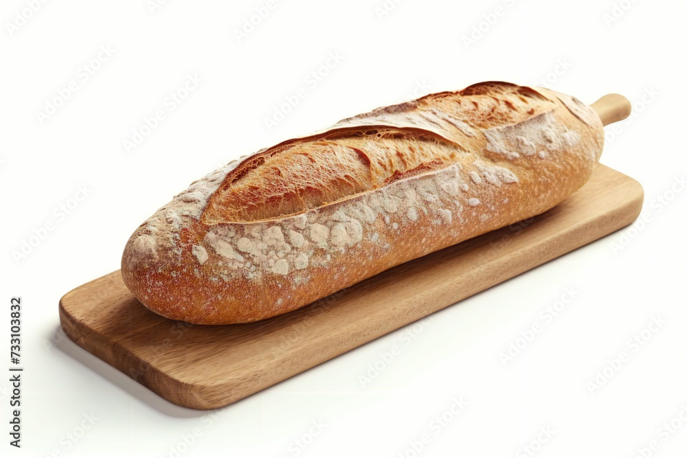 AI generated illustration of a freshly baked baguette on a wooden board