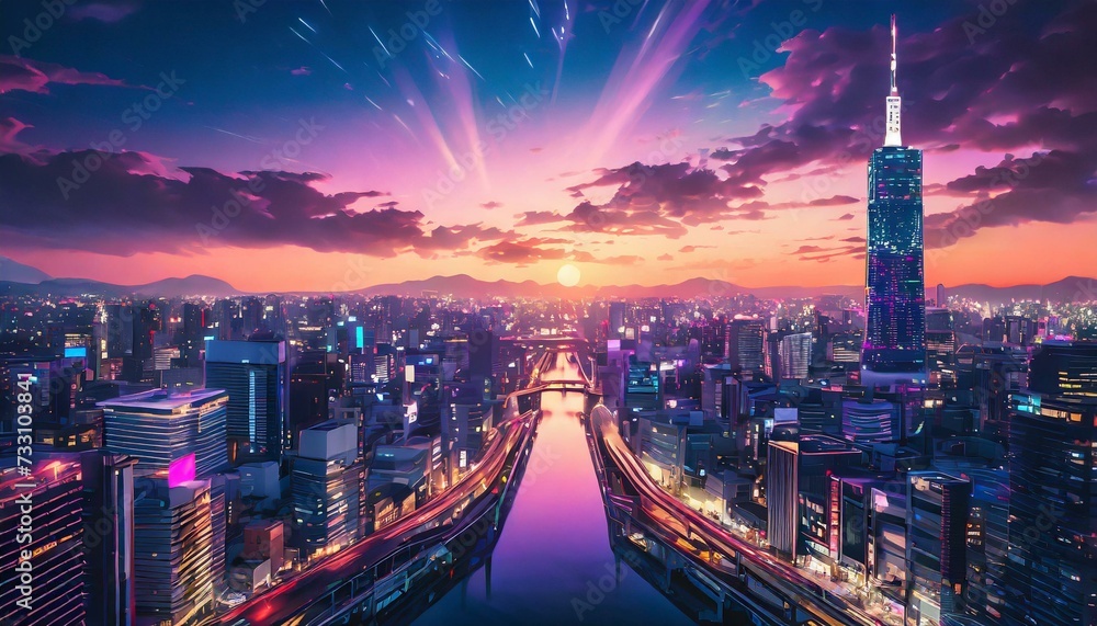 Fototapeta premium 都市と夕焼け