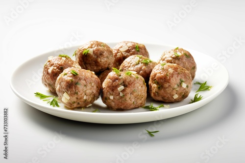 AI generated illustration of raw meat balls on white background