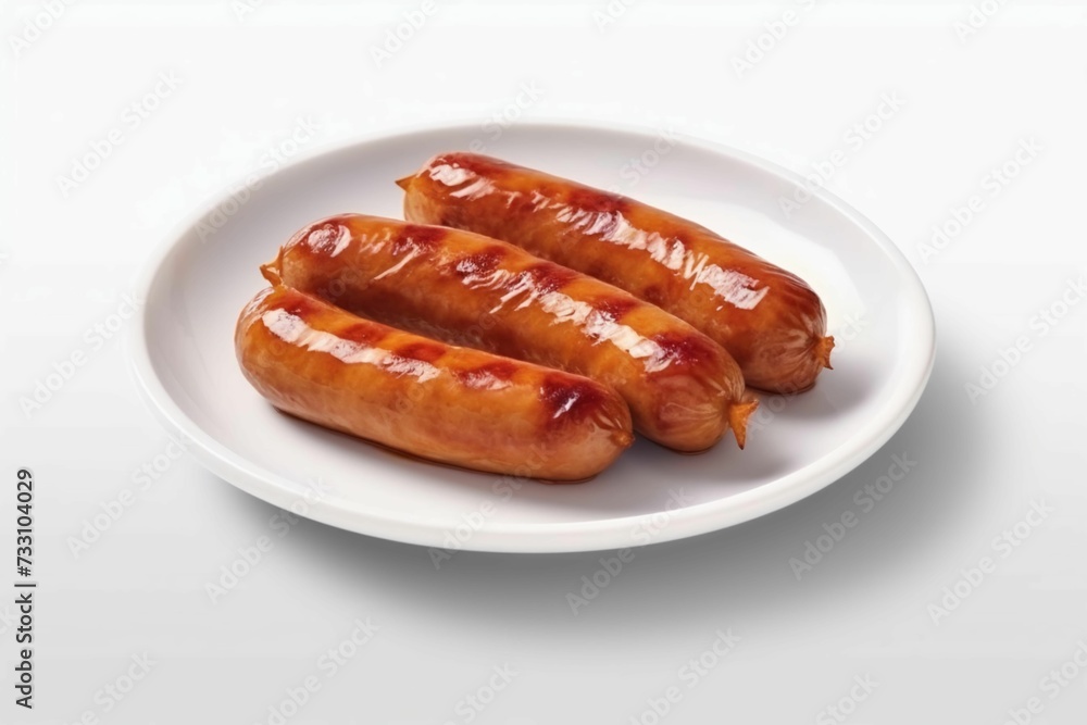 AI generated illustration of a white plate containing Grilled sausages AI generated illustration of a white plate containing Grilled sausages