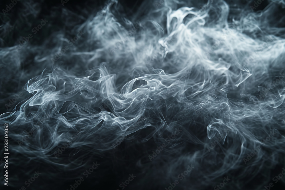 Wisps of smoke in an ethereal dance on a dark background. AI Generative. Wisps of smoke in an ethereal dance on a dark background. AI Generative.