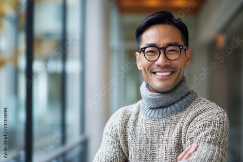 Portrait of Asian entrepreneur in his office