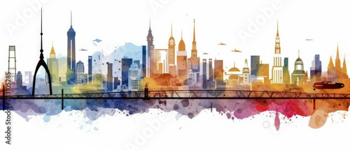 Germany Famous Landmarks Skyline Silhouette Style, Colorful, Cityscape, Travel and Tourist Attraction © jovannig