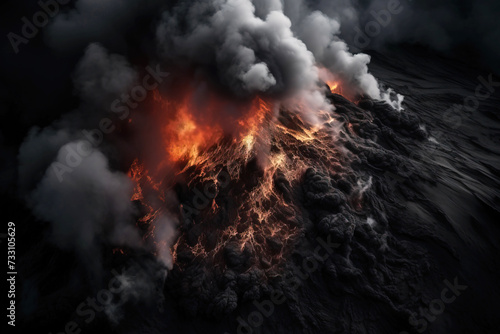 Wallpaper Mural Volcano mountain eruption with smoke and fiery lava, top view. Torontodigital.ca