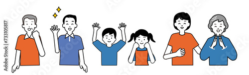 仲がいい3世代の家族のアイコンイラストセット