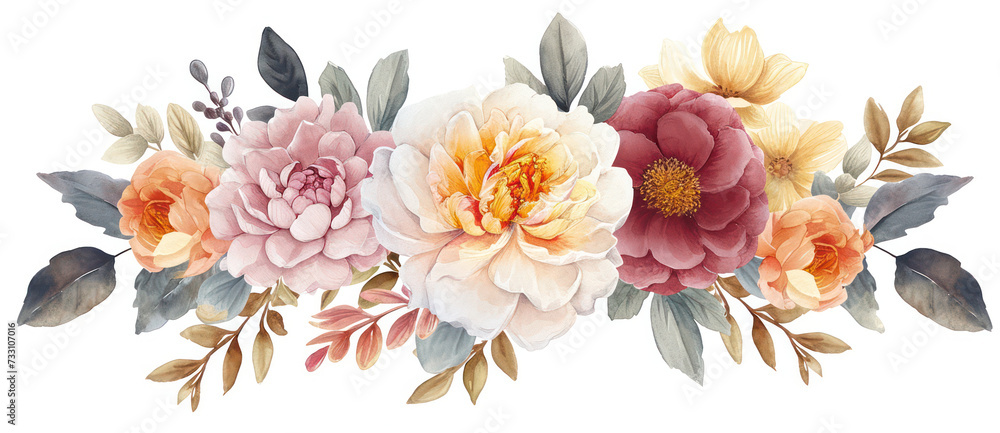 Floral Blossom: An Elegant Watercolor Illustration of a Spring Bouquet with Pink Peonies and Roses in Vintage Style for Wedding Invitations