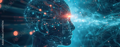 Human head or brain detail connect of electronic circuits