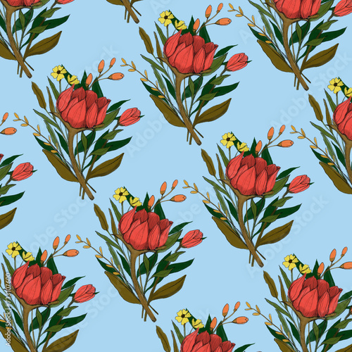 seamless vintage floral pattern  for printing on surfaces. Realistic flowers.