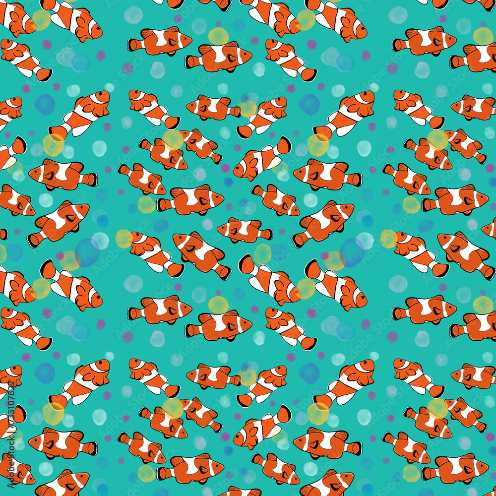 Seamless pattern with cute nemo fish for fabric, tiles and wallpaper Seamless pattern with cute nemo fish for fabric, tiles and wallpaper