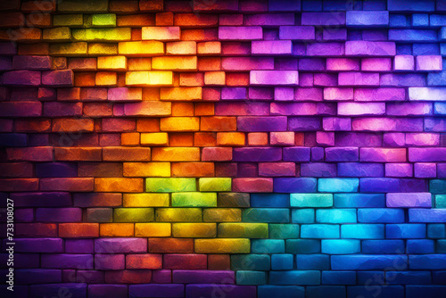 Neon light on brick walls that have no plastered background or texture. Light effect of red  blue  pink  purple  orange  yellow  white  turquoise  vintage neon background.