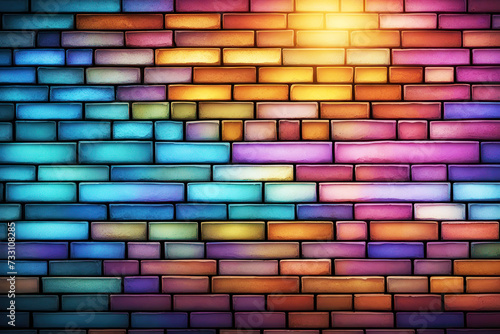 Neon light on brick walls that have no plastered background or texture. Light effect of red, blue, pink, purple, orange, yellow, white, turquoise, vintage neon background.