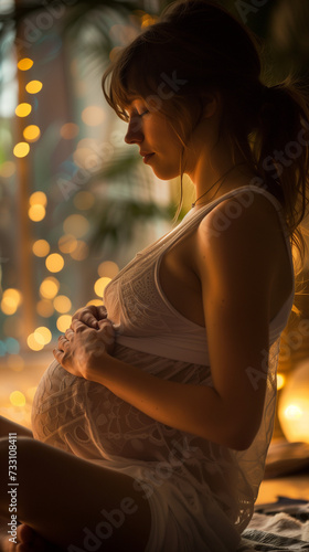 Pregnant Woman Meditating Peacefully in Prenatal Yoga Session