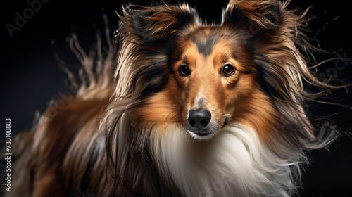 Shetland sheepdog with a fluffy and flowing mane