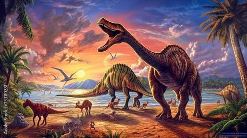 A scene from prehistory. Dinosaurs before extinction © jovannig