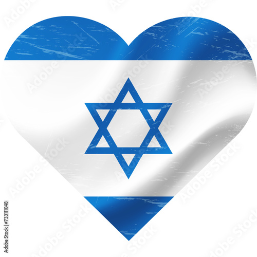 Israel flag in heart shape grunge vintage. Israeli flag heart. Vector flag, symbol.