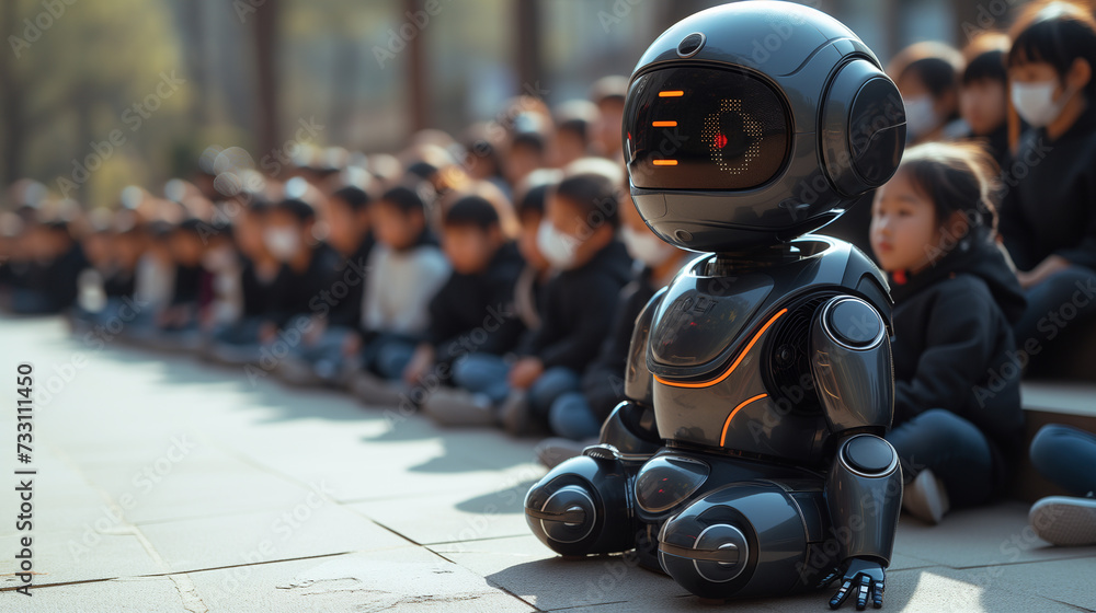 robot looks after children in the school yard robot looks after children in the school yard
