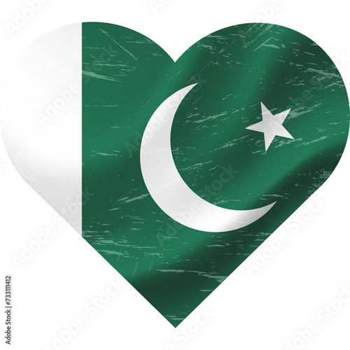 Pakistan flag in heart shape grunge vintage. Pakistan flag heart. Vector flag, symbol.