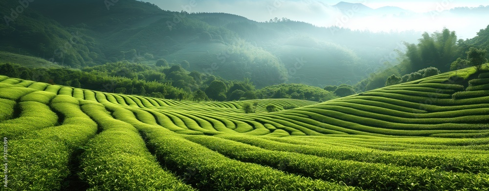 Tea plantation green landscape in the mountains