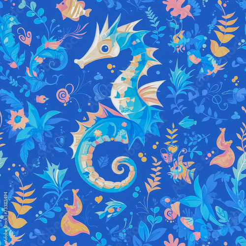 Seahorse as background on a seamless tile, ai generated