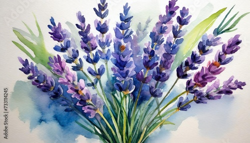 bouquet of lavender flowers on a white background as a watercolor illustration