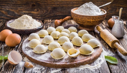 dough for dumplings on a wooden table