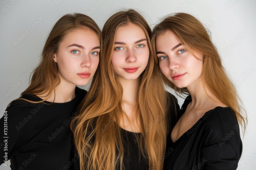 Portrait of 3 young russian women standing together and smiling at the camera isolated on white background Portrait of 3 young russian women standing together and smiling at the camera isolated on white background