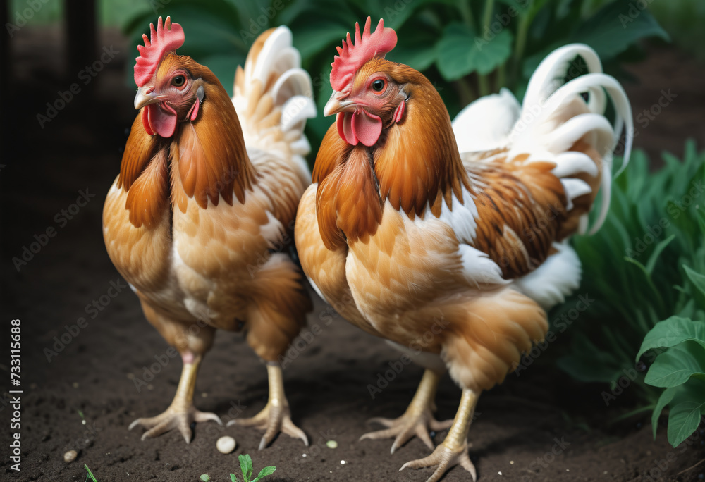 Fototapeta premium A chicken walks in the farm on the ground