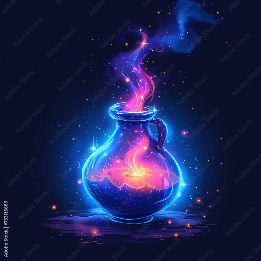 Vials with magic potions. Magic drink. Generated by AI. High quality illustration