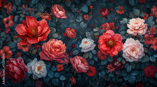 Floral Rose Bouquet: Vintage Beauty on Black Background