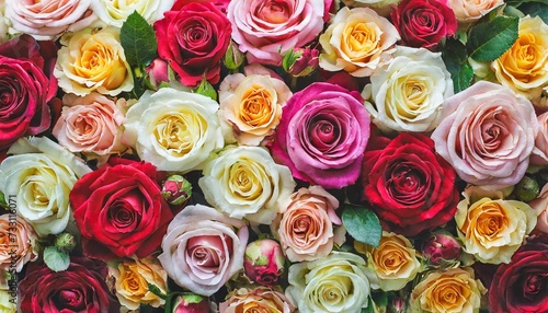 natural fresh colorful roses pattern wallpaper top view colorful roses flower wall background