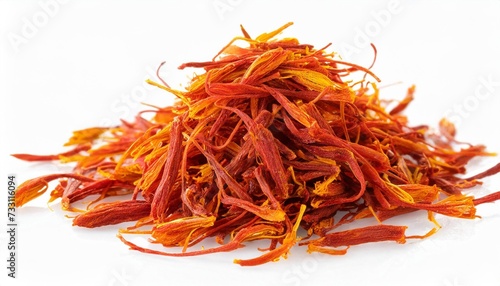 dried saffron spice isolated on white background top view photo