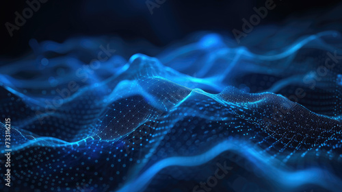 Abstract background of glowing blue mesh or interwoven lines on a dark background 