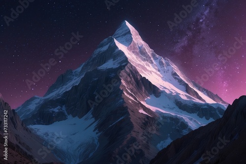 Starry Sunset Peaks Aesthetic 3D Illustration of Snowcapped Mountains in a Galaxy Nature Landscape
