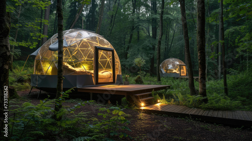 campsite geodesic glamping bubble dome with leds in the forest 
